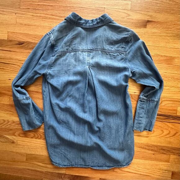 ANTHROPOLOGIE x  Cloth & Stone Shirt Womens XS Blue Hi low Chambray Denim Tunic - Picture 8 of 9